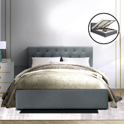 Double Full Size Gas Lift Bed Frame Base With Storage Mattress Grey Fabric VILA