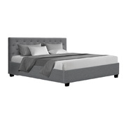  King Size Gas Lift Bed Frame Base With Storage Mattress Grey Fabric VILA