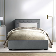  VILA King Single Size Gas Lift Bed Frame Base With Storage Mattress Grey Fabric