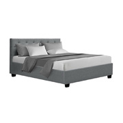 Double Full Size Gas Lift Bed Frame Base Mattress Platform Fabric Wooden Grey WARE