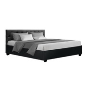 King Size Gas Lift Bed Frame Base Mattress Platform Leather Wooden Black WARE