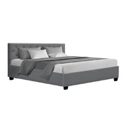 King Size Gas Lift Bed Frame Base Mattress Platform Fabric Wooden Grey WARE