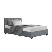  King Single Size Gas Lift Bed Frame Base Mattress Platform Fabric Wooden Grey WARE