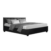 Queen Size Gas Lift Bed Frame Base Mattress Platform Leather Wooden Black WARE