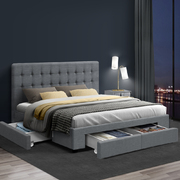 DOUBLE Bed Frame with 4 Storage Drawers AVIO Fabric Headboard Wooden