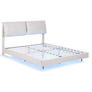 Double Bed Frame Rgb Led Floating Beds Adjustable Headboard Beige