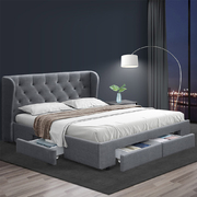 Double Full Size Bed Frame Base Mattress With Storage Drawer Grey Fabric MILA