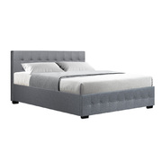 ROCA Queen Size Gas Lift Bed Frame Base With Storage Mattress Grey Fabric
