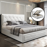 TIYO Double Full Size Gas Lift Bed Frame Base With Storage Mattress White Leather
