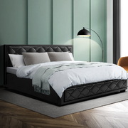 TIYO King Size Gas Lift Bed Frame Base With Storage Mattress Black Leather