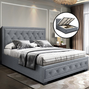 TIYO King Size Gas Lift Bed Frame Base With Storage Mattress Grey Fabric