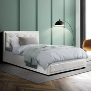  TIYO King Single Size Gas Lift Bed Frame Base With Storage Mattress White Leather