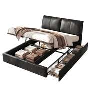 King Bed Frame Gas Lift Storage Drawers Black | EXTG