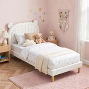 Kids King Single Bed Bear Ear Headboard Beige | EXTG