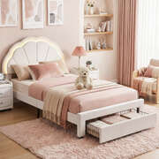 King Single Bed Frame with Storage Drawer Upholstered Velvet Platform Bed LED Headboard Premium Quality Design