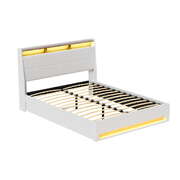 Bed Frame Gas Lift LED Beds Base Platform White PVC Leather Storage Headboard - Queen