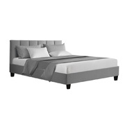 Bed Frame Double Size Mattress Base Platform Fabric Wooden Grey