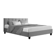 Bed Frame Queen Size Base Mattress Platform Fabric Wooden ANNA Grey