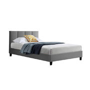 Bed Frame Single Size Mattress Base Platform Fabric Wooden Grey
