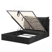 Queen Gas Lift Bed Frame LED USB Velvet Black | EXTG