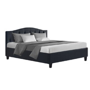Bed Frame Queen Size Base Mattress Platform Fabric Wooden Charcoal LARS