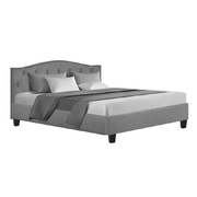 Bed Frame Queen Size Base Mattress Platform Fabric Wooden Grey LARS