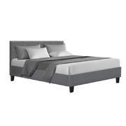 Bed Frame Double Size Base Mattress Platform Full Size Fabric Wooden Grey NEO