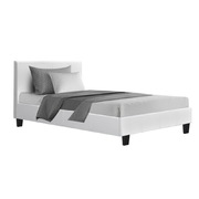 Bed Frame King Single Full Size Base Mattress Platform Leather Wooden White NEO