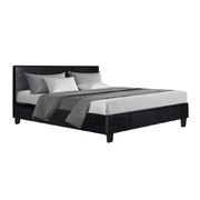 Bed Frame Queen Size Base Mattress Platform Full Size Leather Wooden Black NEO