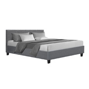 Bed Frame Queen Size Base Mattress Platform Full Size Fabric Wooden Grey NEO