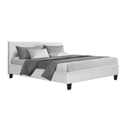 Bed Frame Queen Size Base Mattress Platform Full Size Leather Wooden White NEO