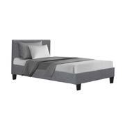Bed Frame Single Size Base Mattress Platform Full Size Fabric Wooden Grey NEO