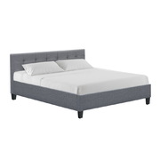 wooden Bed Frame Fabric - Grey King
