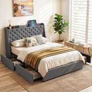 Double Bed Frame Storage Drawers Charging Station | EXTG