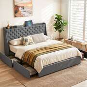 King Bed Frame Storage Drawers Charging Station | EXTG