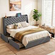 Queen Bed Frame Storage Drawers Charging Station | EXTG