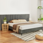 Sanctuary Velvet Fabric Grey Bed Frame with Oversized Headboard