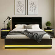  RGB LED Queen Bed Frame with 2 Beside Tables Set 16 Colour Mood Lighting