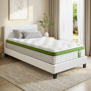 Single Bed Frame With 30cm Medium Firm Hybrid Mattress Upholstered Headboard Pocket Coil