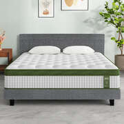 King Bed Frame Set with Hybrid Mattress Medium Firm Linen Grey