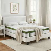 Double Bed Frame Platform White PVC Leather Hybrid Modern Mattress Base