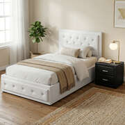 King Single Gas Lift Bed Frame Bedside Table Set | EXTG