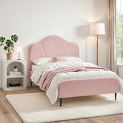 King Single Storage Bed Frame Pink Velvet with Bedside Table