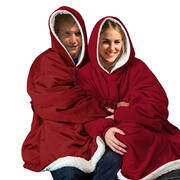2 Pcs Plush Fleece Hoodie Blanket Pajamas Red