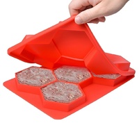 Hexagonal Silicone Burger Press with 5 Divisions RED