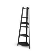 Contemporary 5 Tier Corner Shelf Wooden Storage Black - Durable Frame