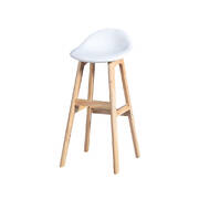 2x Bar Stool Beech Wood Barstools Dining Chair Kitchen Leather White