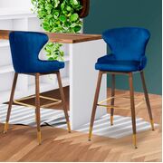 2x Kitchen Stool Chairs Velvet Swivel Luxury Barstools Blue