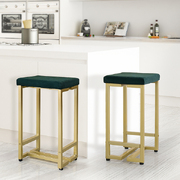  Bar Stools Backless Velvet Upholstered  Metal Kitchen Counter Chairs x2