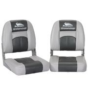 Seamanship 2X Folding Boat Seats Seat Marine Seating Set Swivels All Weather Charcoal & Grey